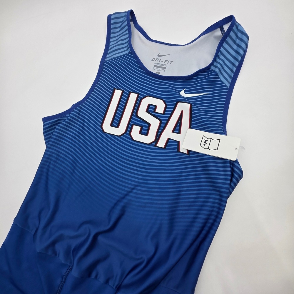 NIKE TEAM USA SINGLET MENS LARGE DRI FIT BLUE TRACK & FIELD WRESTLING ADULT NEW